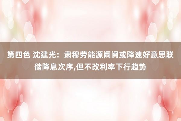 第四色 沈建光：肃穆劳能源阛阓或降速好意思联储降息次序，但不改利率下行趋势