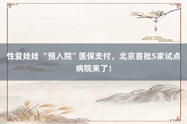 性爱娃娃 “预入院”医保支付，北京首批5家试点病院来了！